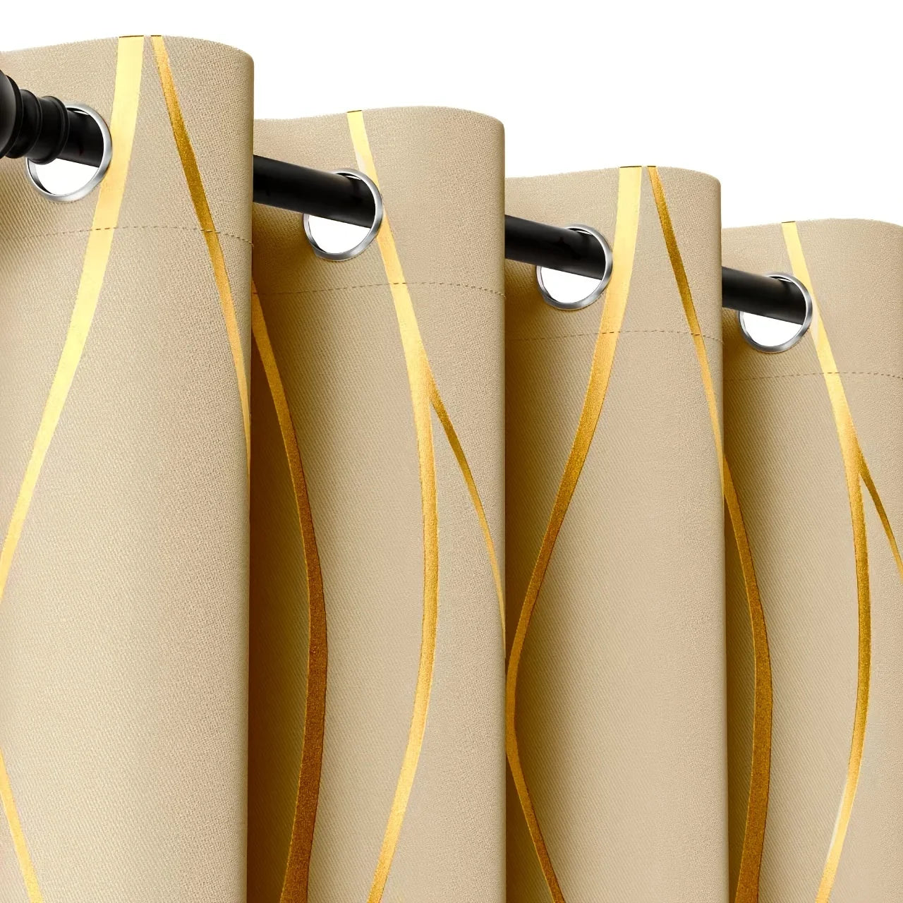 2Pcs Golden Wave &Circle Blackout Curtains Thermal Insulated, Grommet