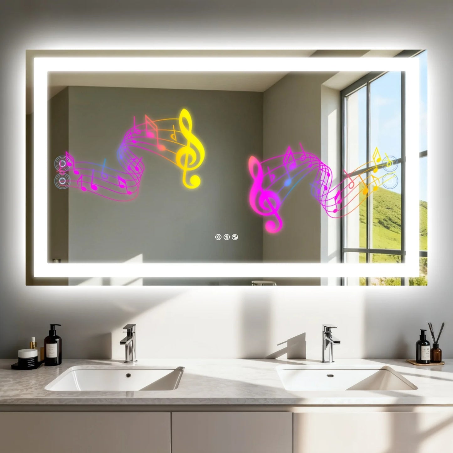 LED Bathroom Mirror with Bluetooth Speaker 3 Colors Dimmable