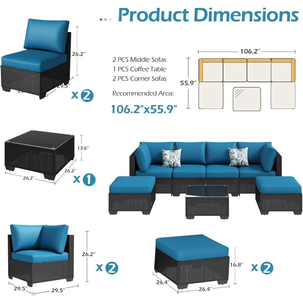 7 Piece Outdoor Patio Furniture Set, PE Rattan Outdoor Wicker Sectional Furniture