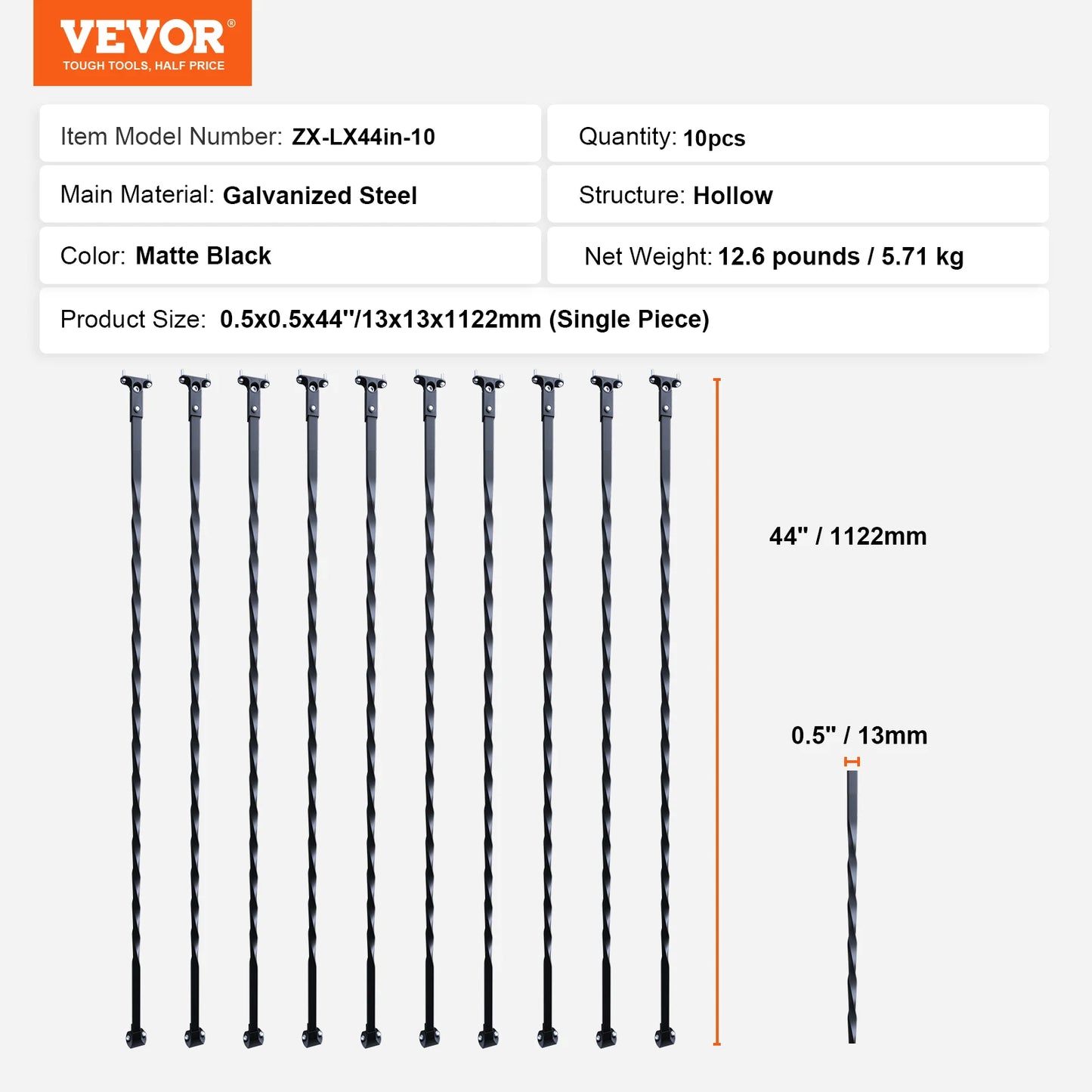 Staircase Metal Balusters- Galvanized Banister Spindles w/ Hollow Baskets Spiral