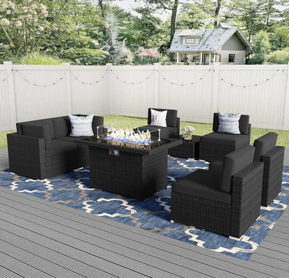 8 Pieces Patio Furniture Set with 44" Propane Gas Fire Pit Table,