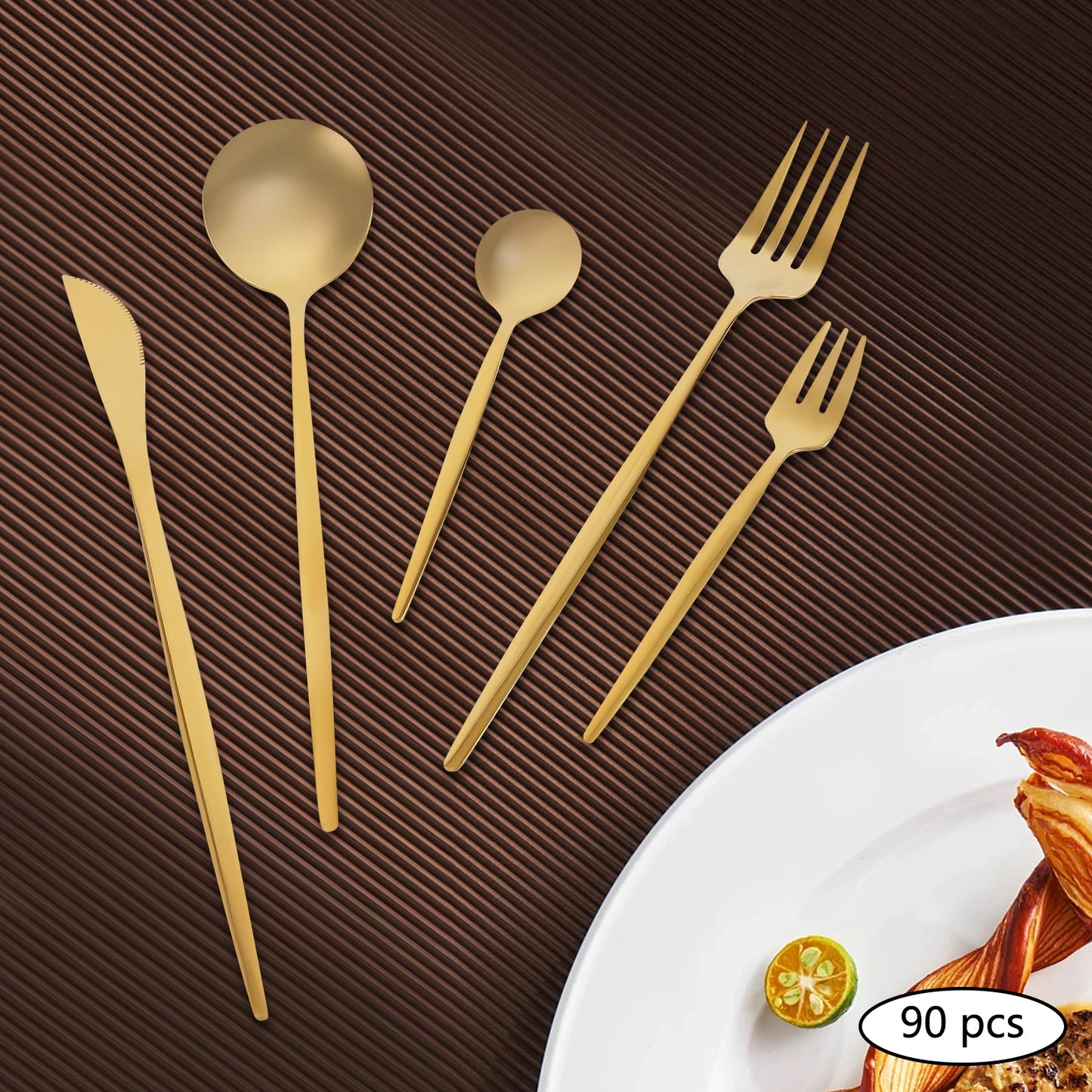 90Pcs Gold 420 Stainless Steel Silverware - Heavy Duty Cutlery