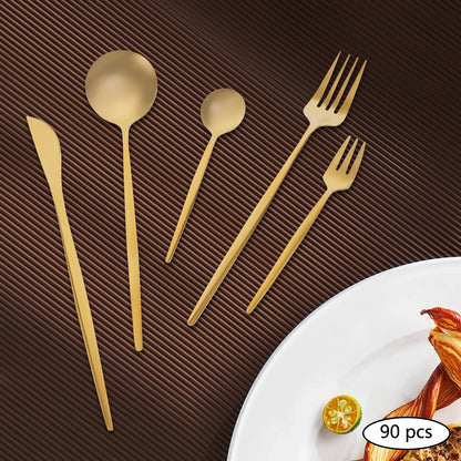 90Pcs Gold 420 Stainless Steel Silverware - Heavy Duty Cutlery