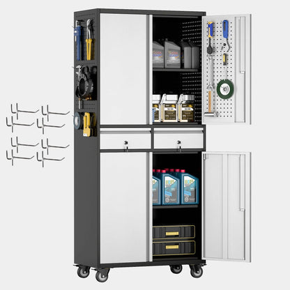 Metal Garage Storage Cabinet with Locking and Adjustable Shelves and  Wheels