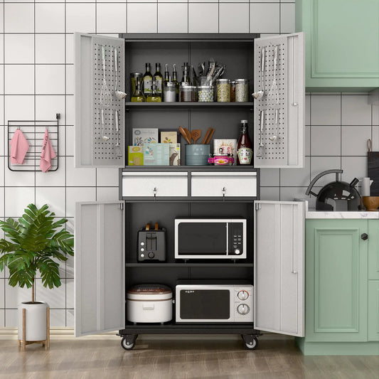 Metal Garage Storage Cabinet with Locking and Adjustable Shelves and  Wheels