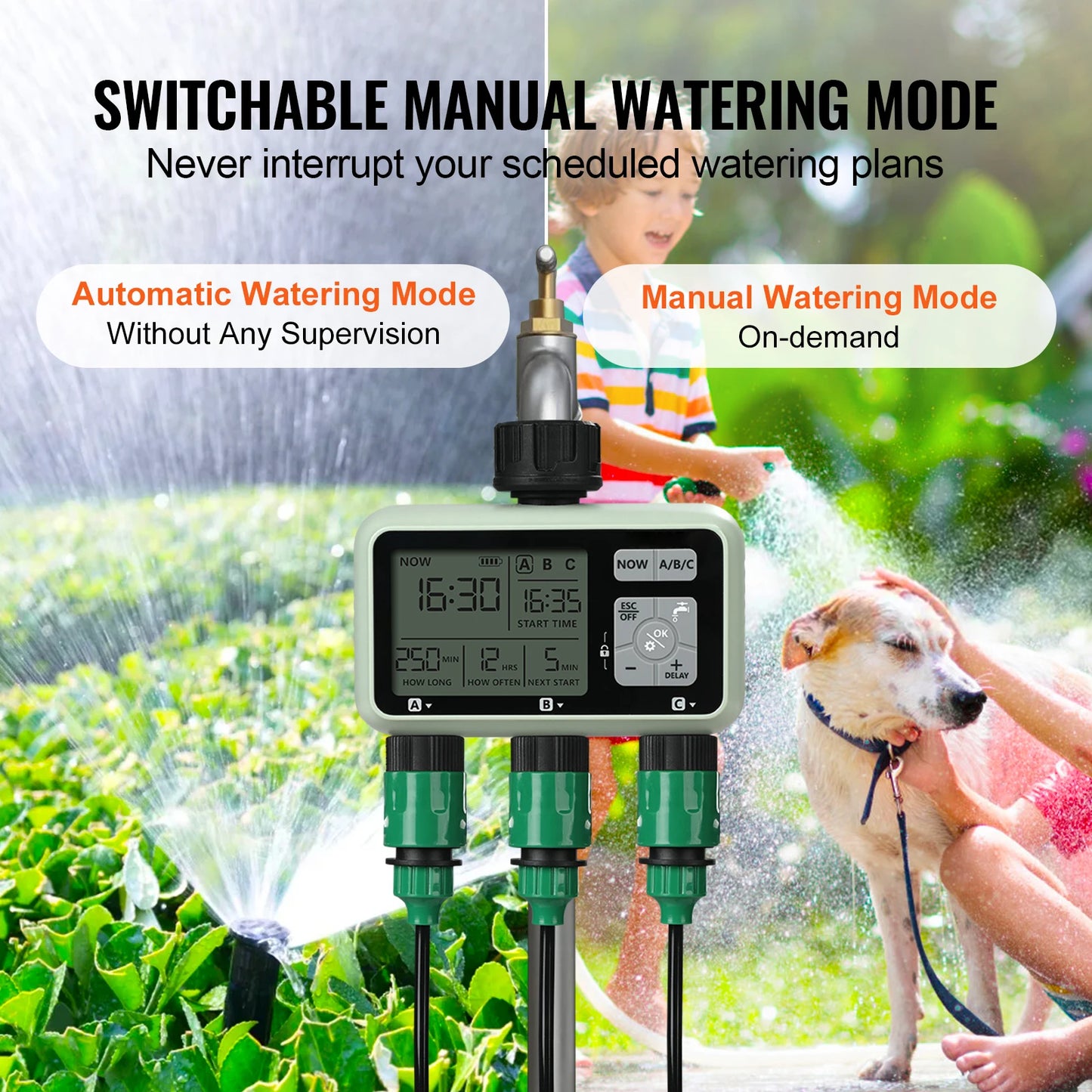 3 Outlets Hose-3 Independent Watering Zones- Watering Sprinkler Timer