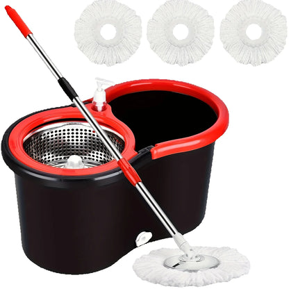 Heavy‑Duty Spin Mop & Bucket System w/ Adjustable Handle & 3 Mop Heads