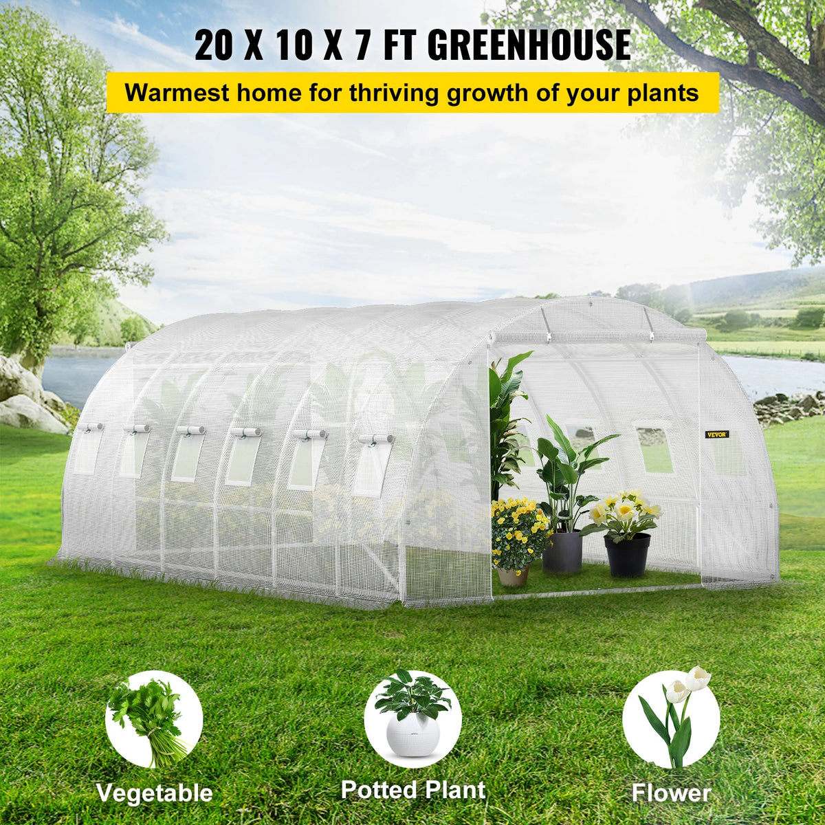 20x10x7/15x7x7 ft Tunnel/Greenhouse w/Galvanized Steel Hoops