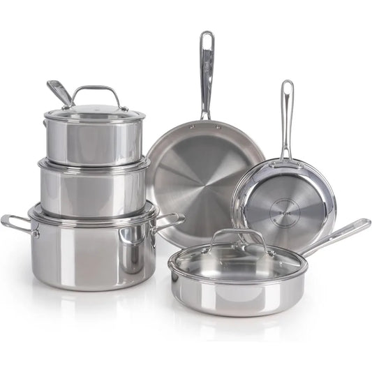 Professional 10Piece Stainless Steel Cookware, Induction Compatibility, Oven Safety up to 500F