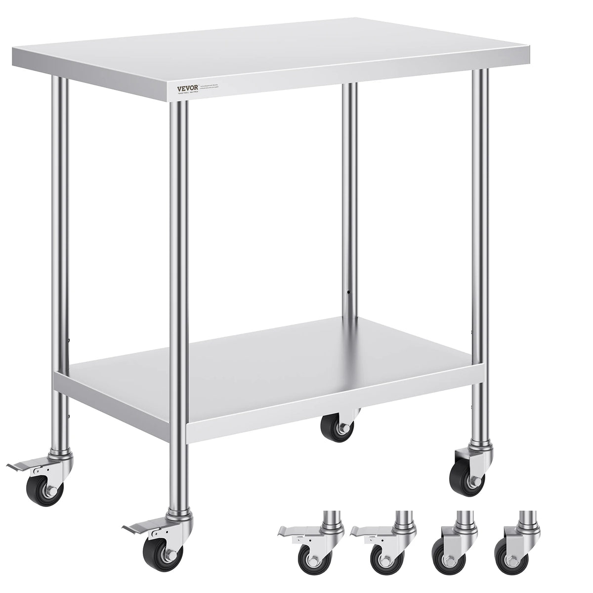 Stainless Steel Work Prep Table w/4 Wheels 3 Adjustable Height