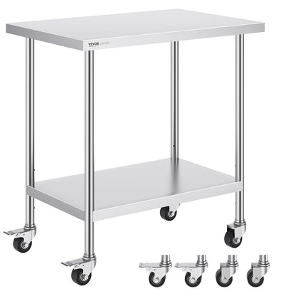 Stainless Steel Work Prep Table w/4 Wheels 3 Adjustable Height