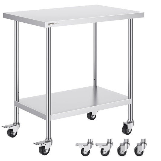 Stainless Steel Work Prep Table w/4 Wheels 3 Adjustable Height