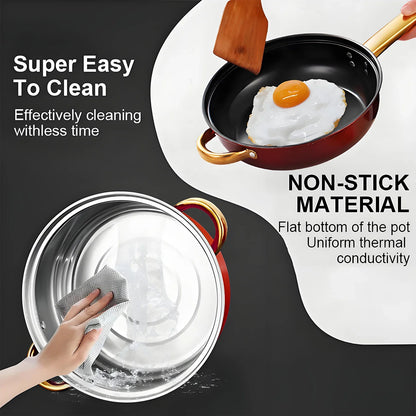 Red 12-Piece, Stainless Steel, Non-Stick, Kitchen Cookware