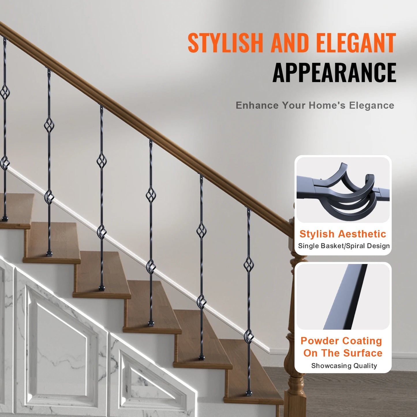 Staircase Metal Balusters- Galvanized Banister Spindles w/ Hollow Baskets Spiral