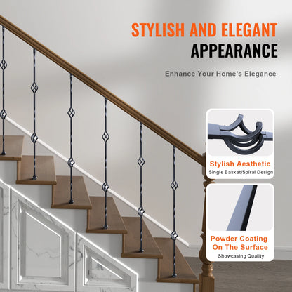 Staircase Metal Balusters- Galvanized Banister Spindles w/ Hollow Baskets Spiral