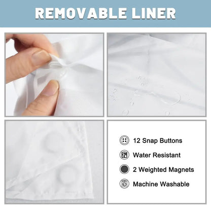 Hook Grey/White Striped Long Shower Curtain with Snap in Liner Set