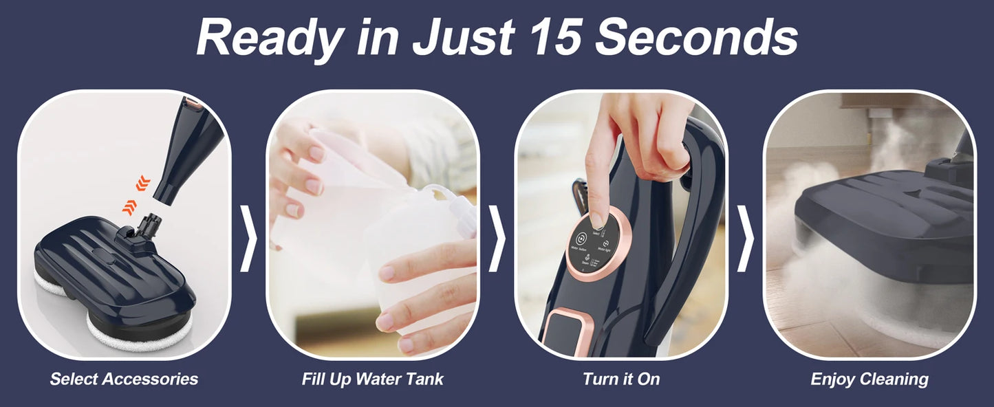 Steam Mop Cleaner w/Rotating Mop Pad-10 in 1-Lightweight