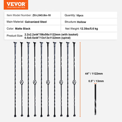 Staircase Metal Balusters- Galvanized Banister Spindles w/ Hollow Baskets Spiral