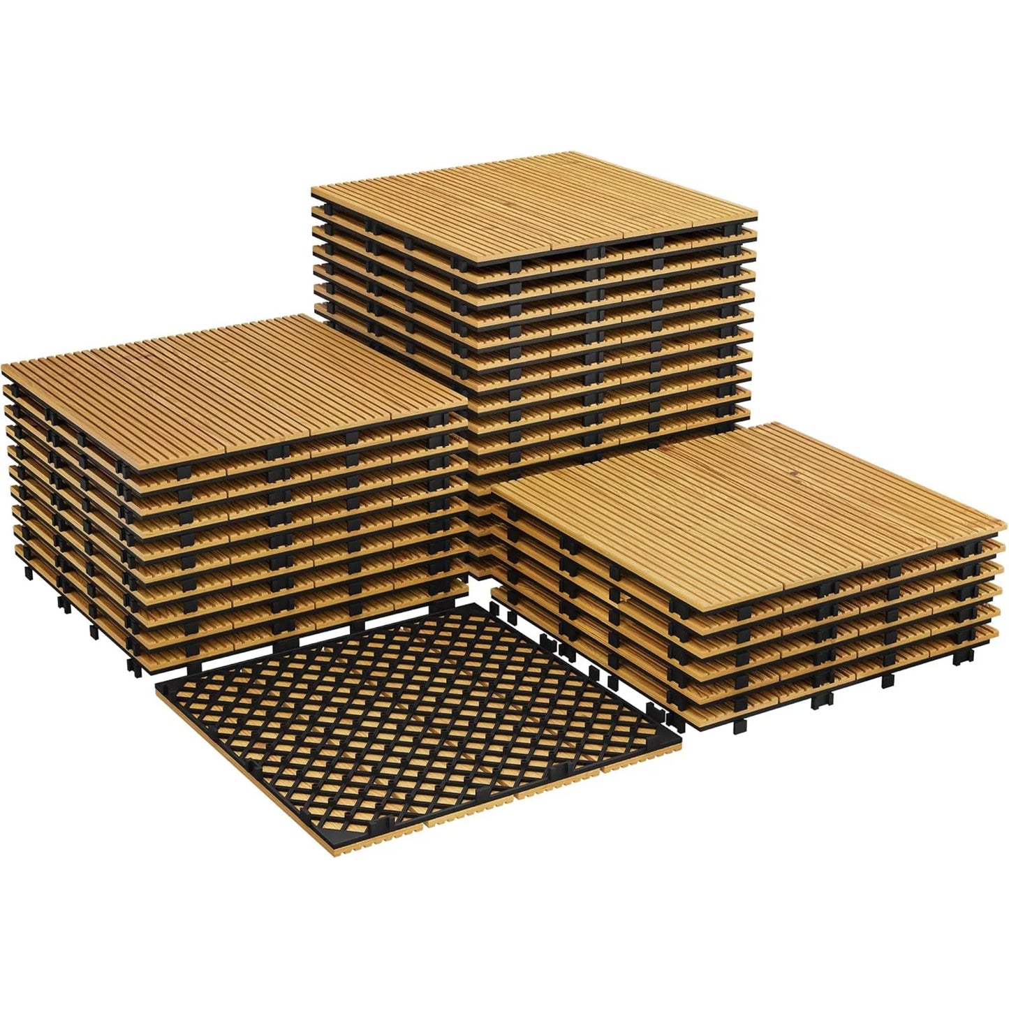 Acacia Wood Connected Deck Tiles for Patio & Outdoor 12"x12" Weatherproof Non-Slip