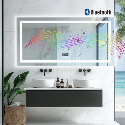 LED Bathroom Mirror with Lights, Dimmable, Smart Bluetooth Digital Display 3 Colors Memory