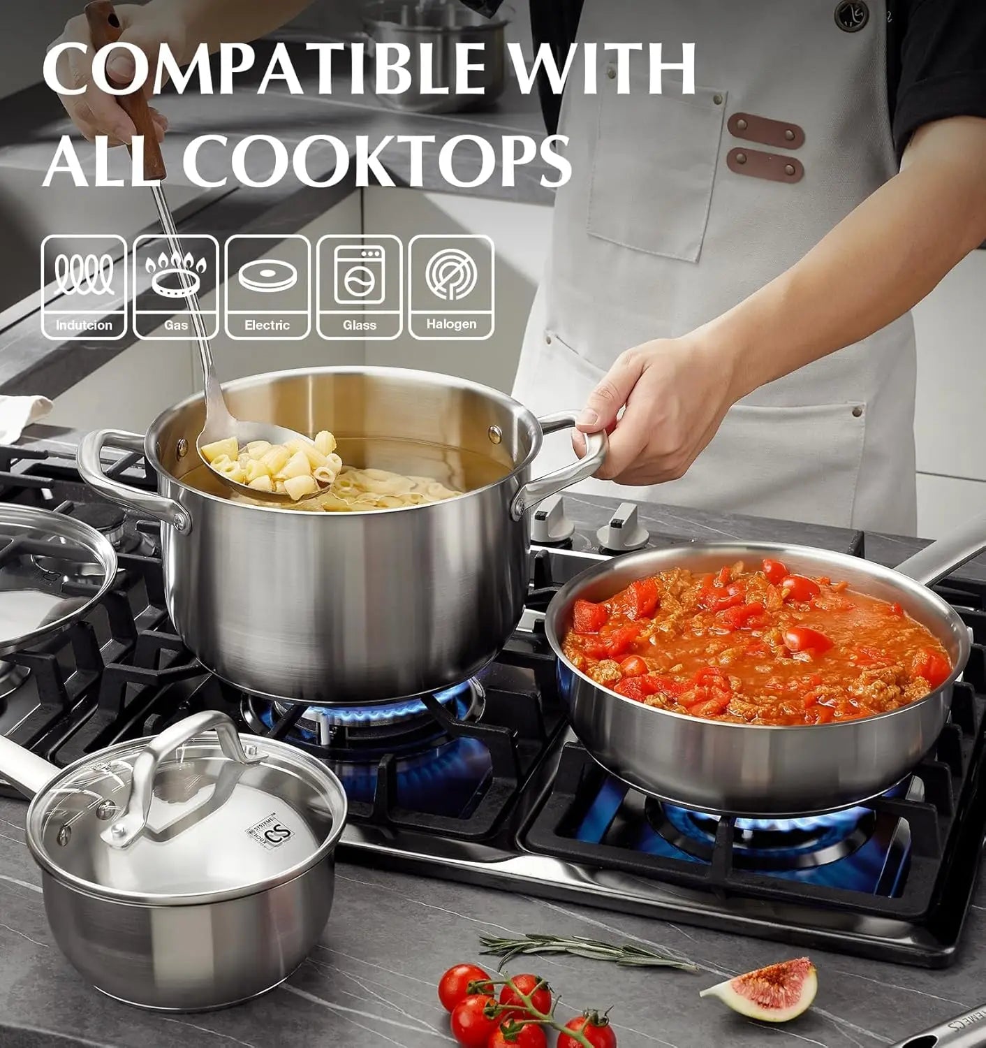 10 Piece Stainless Steel Pots and Pans Set, Induction Ready, Oven Safe to 450°F