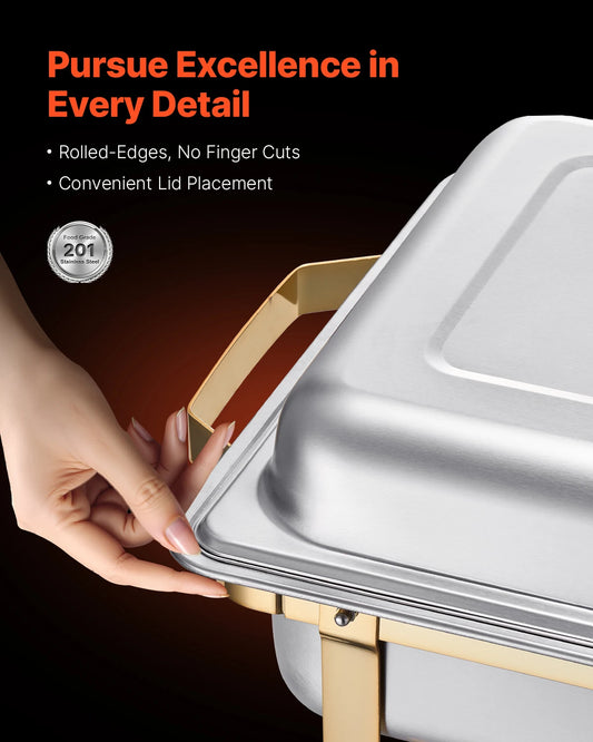 8 Qt 4 Pack Chafing Dish 2 Full Size and 4 Half Size Pan, Stainless Steel