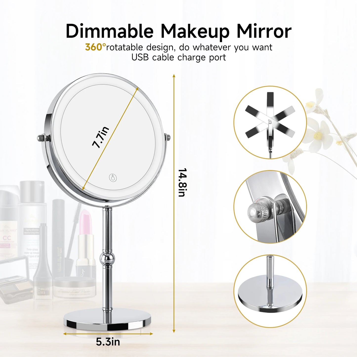 Lighted Makeup Mirror with Brighter Lights,1x/10xTrue HD Magnifying, Rechargeable