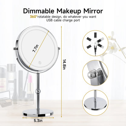 Lighted Makeup Mirror with Brighter Lights,1x/10xTrue HD Magnifying, Rechargeable