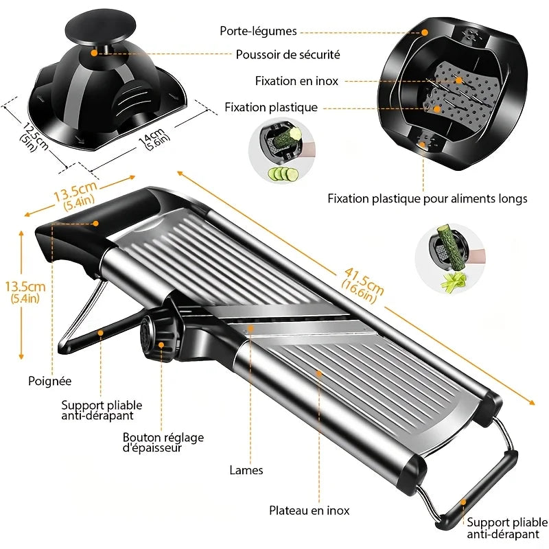 Stainless Steel Mandoline Slicer with 5 Blades & Holder