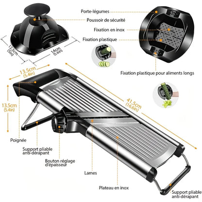 Stainless Steel Mandoline Slicer with 5 Blades & Holder