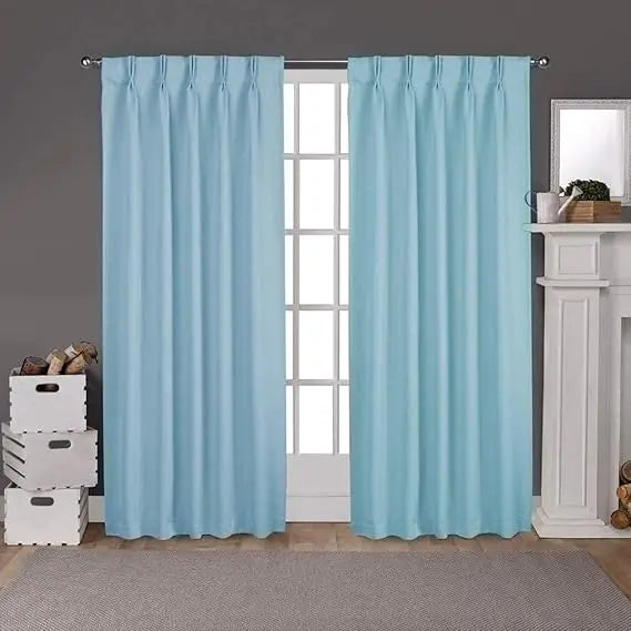 Light Blue Double Pinch Pleated Curtains Set