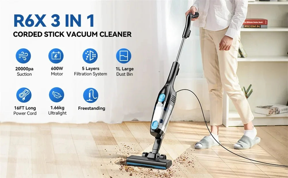 Corded Stick Vacuum Cleaner- 3 in1 Lightweight