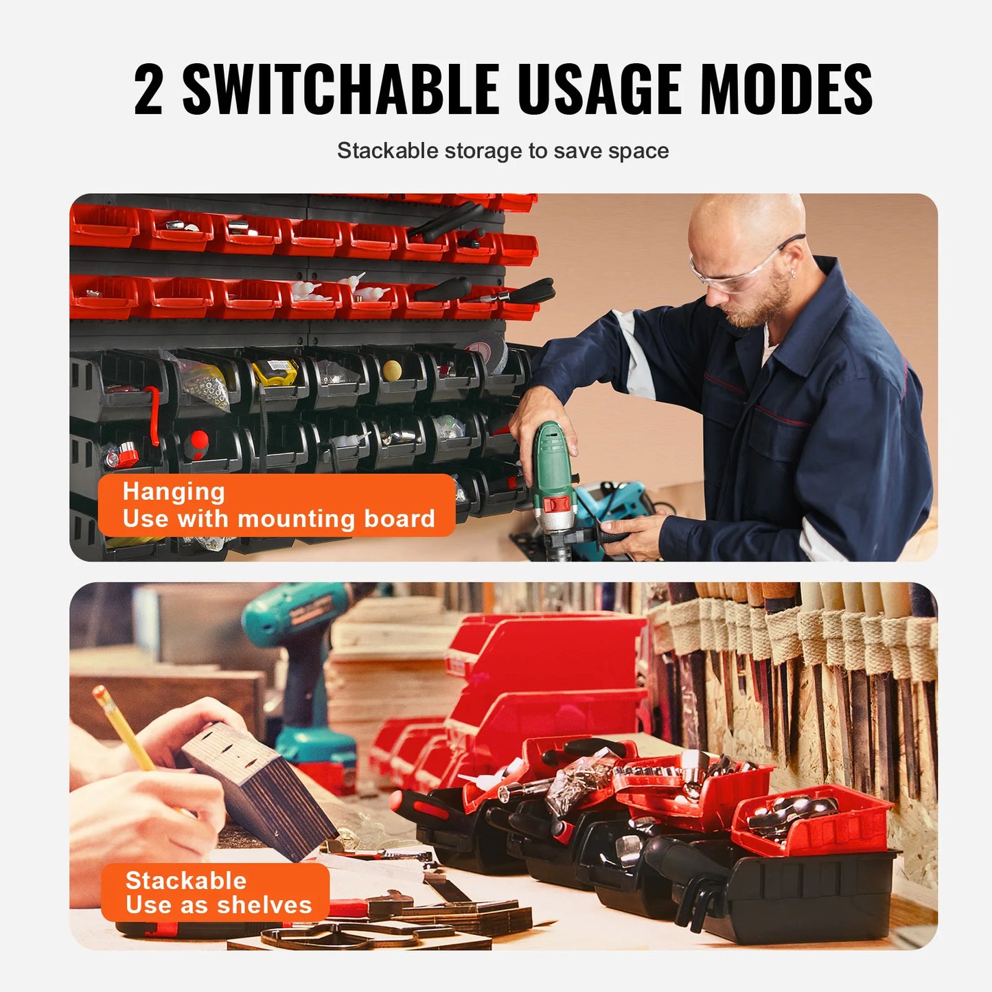 Wall Mounted Garage Containers with Wall Panels Tool Organizer for Nuts Bolts Screws Nails-48 drawer