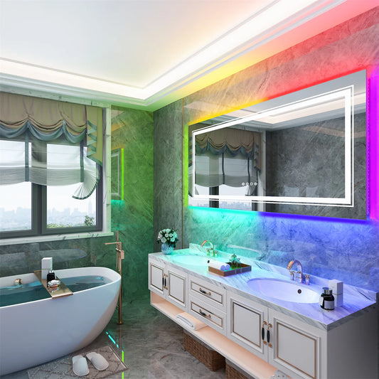 LED Vanity Mirror RGB Color Changing, Backlit, Shatterproof, Dimmable, Anti-Fog