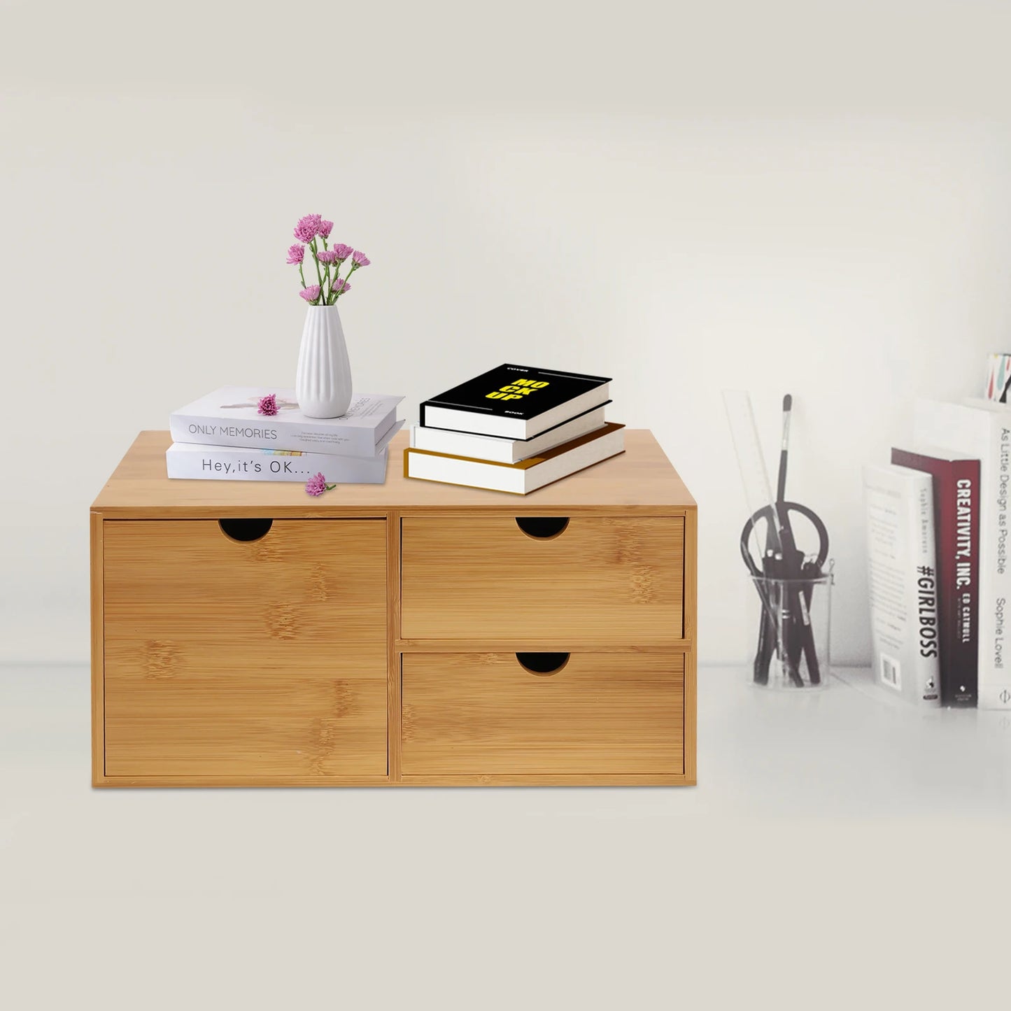 Bamboo Desk Organizer W/3 Drawers