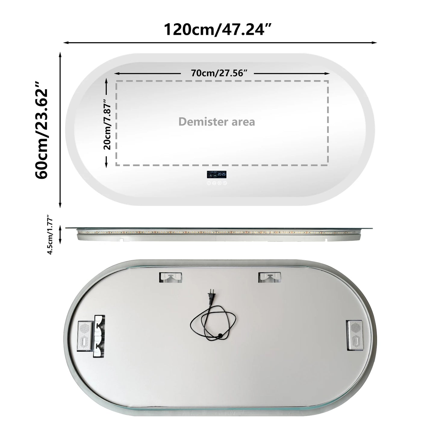 LED Lighted Bluetooth Bathroom Mirror with Time Date Display Anti-fog
