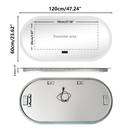 LED Lighted Bluetooth Bathroom Mirror with Time Date Display Anti-fog