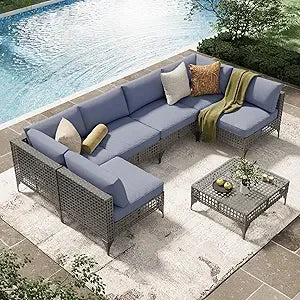 7 Piece Outdoor Patio Furniture Set, PE Rattan Outdoor Wicker Sectional Furniture