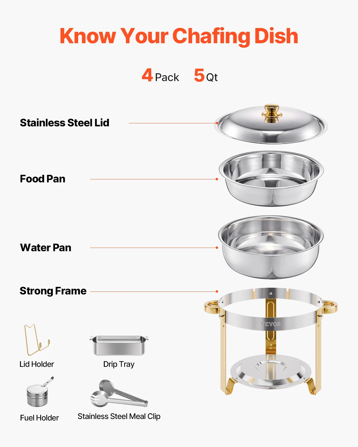 4 Pack Full Size Chafing Dish Stainless Steel w/Lids