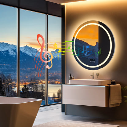 LED Lighted Bathroom Mirror with Bluetooth Speaker Smart LED Vanity Makeup Wall Mounted Mirrors 3 Lights Setting Anti-Fog RBG