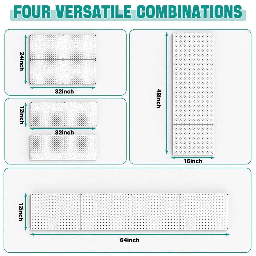 12X16, 4pcs, White Metal Pegboard Panels, Heavy Duty