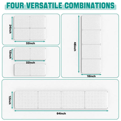 12X16, 4pcs, White Metal Pegboard Panels, Heavy Duty