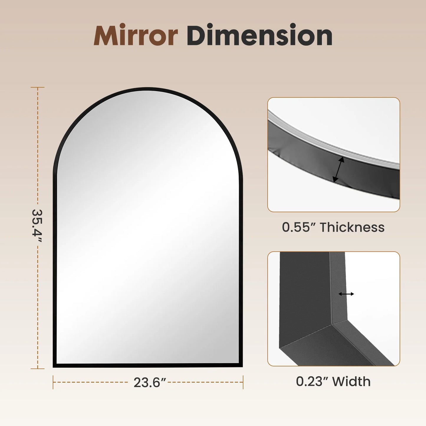JHK 26"x38" Arched Metal Framed Wall  Hanging Mirror Glass Mirror