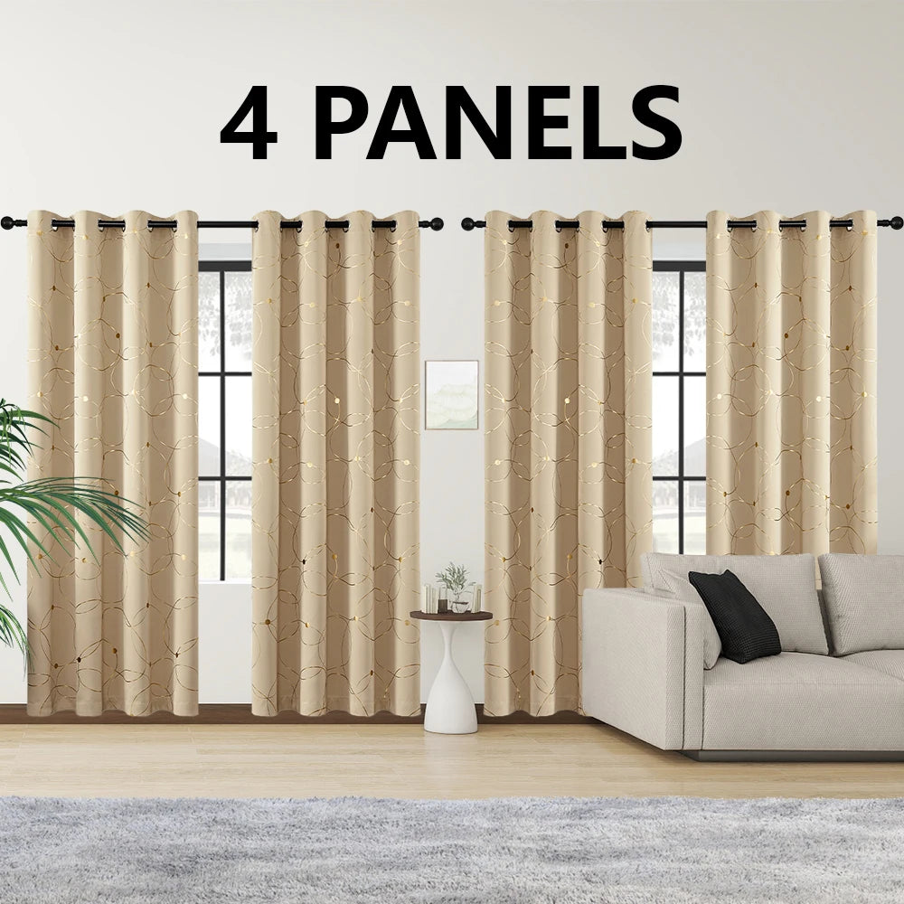 4PCS Blackout Curtains with Grommets Thermal Insulated Circle And Dots Foil Printed