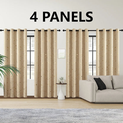 4PCS Blackout Curtains with Grommets Thermal Insulated Circle And Dots Foil Printed