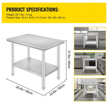 Stainless Steel Kitchen Work Bench w/Undershelf