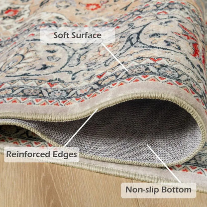 4x6, Beige Area Rugs Non-Slip, Washable, Low Pile Carpet with Rubber Backing
