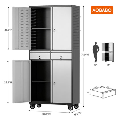 Metal Garage Storage Cabinet with Locking and Adjustable Shelves and  Wheels