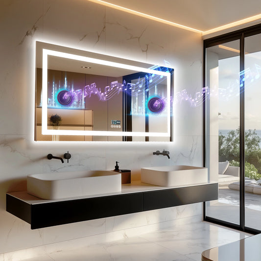 LED 48x24 Mirror with Dual Lights, Anti-Fog, Bluetooth Speaker, 3 Colors Temperature & Dimmable