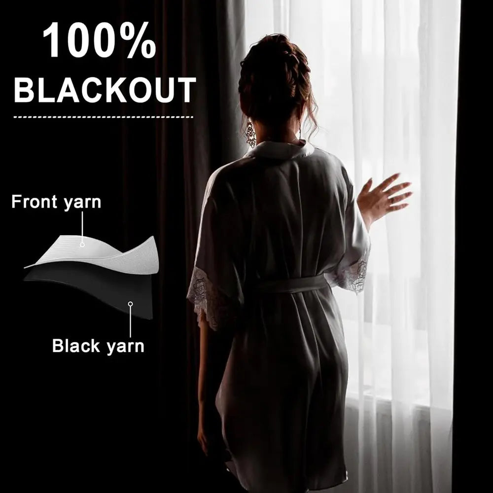 2 Thermal Insulated Blackout Curtains with Burgundy Tiebacks, W70xL84